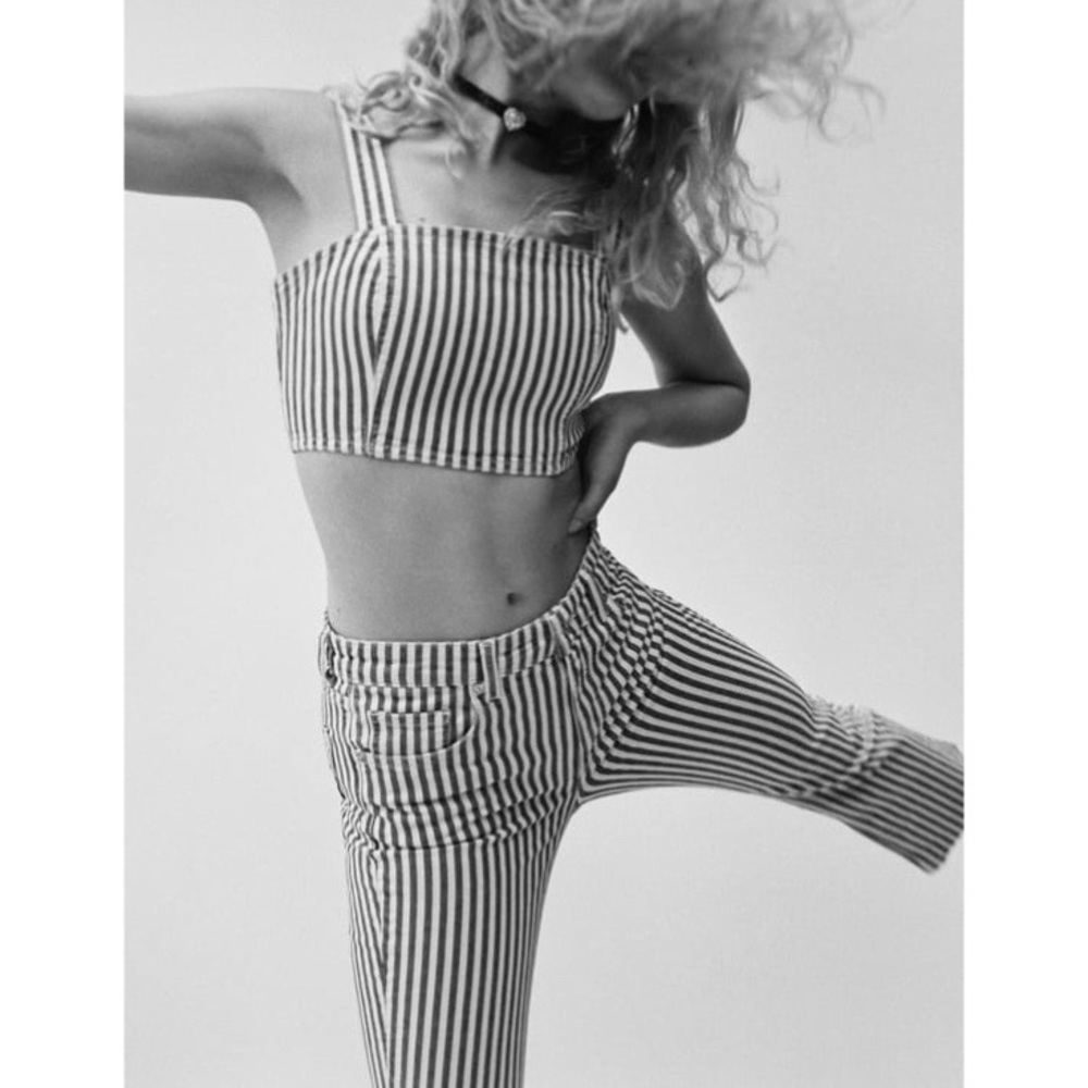 New | Zara High-waisted Striped Cropped Flare Jeans || never worn | 27 |US4